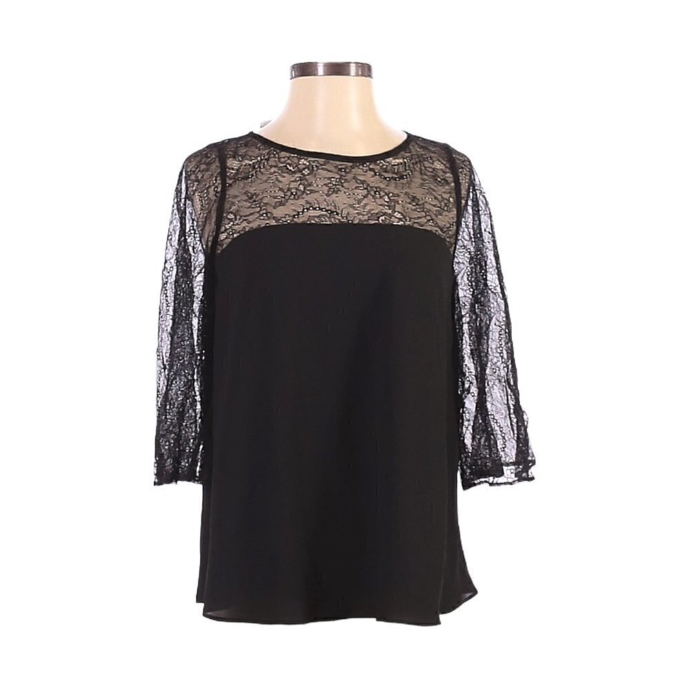 Cooper & Ella Black Lace Sheer Sleeve Boho Blouse Top XS NWT